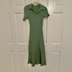 Lucky Brand Green Ribbed Knit Collared Short Sleeve Midi Dress Women’s XS